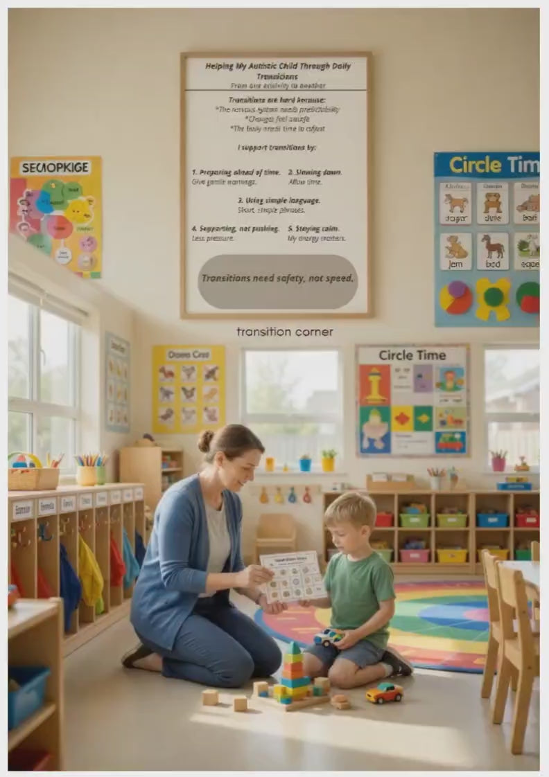 Helping My Autistic Child Through Daily Transitions Printable | Autism Parenting Support Tool | Calm Transition Guide for Neurodivergent Families