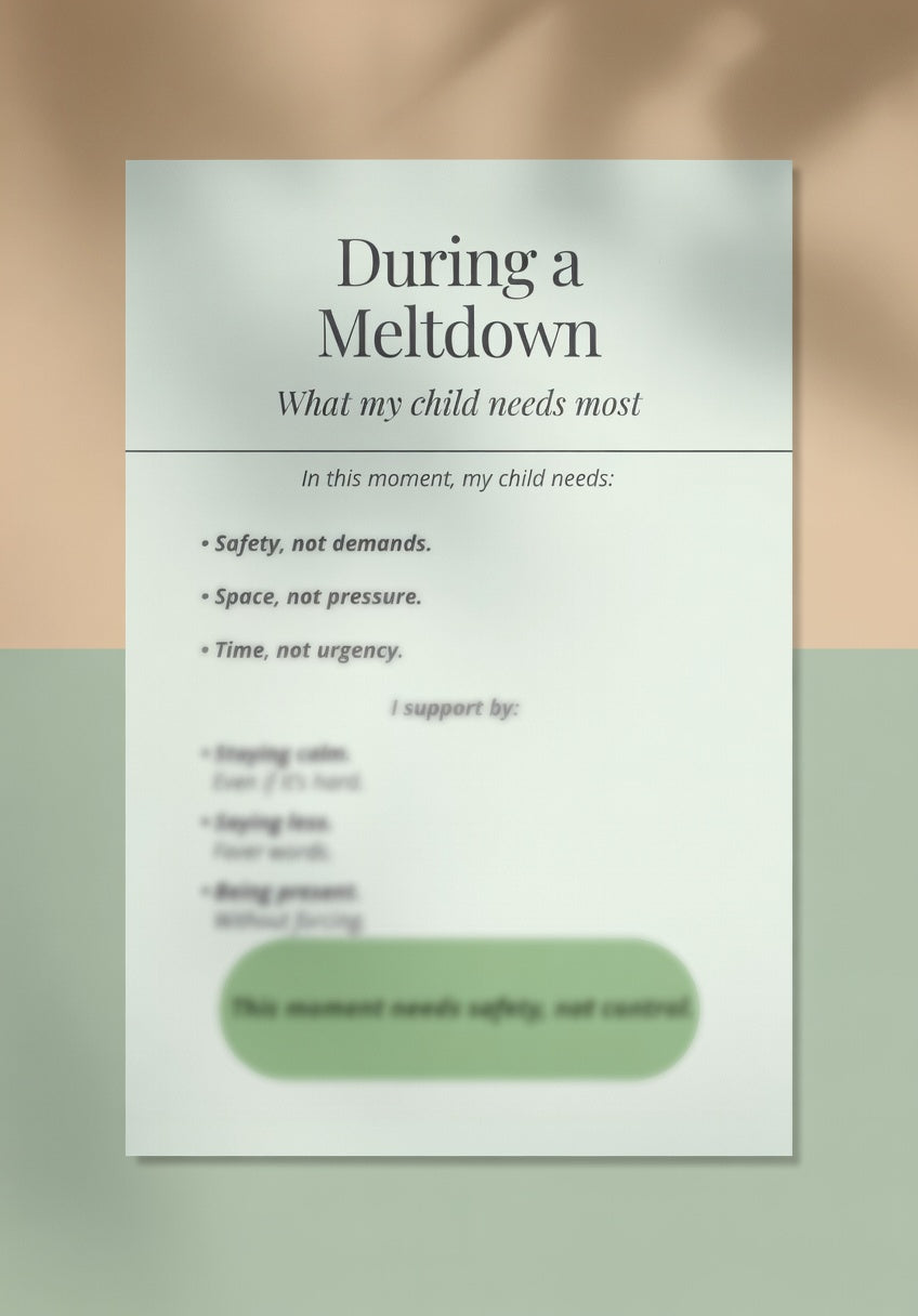 During a Meltdown Printable | Autism Meltdown Support Guide | Calm Parenting & Co-Regulation PDF | Neurodivergent Emotional Support Tool