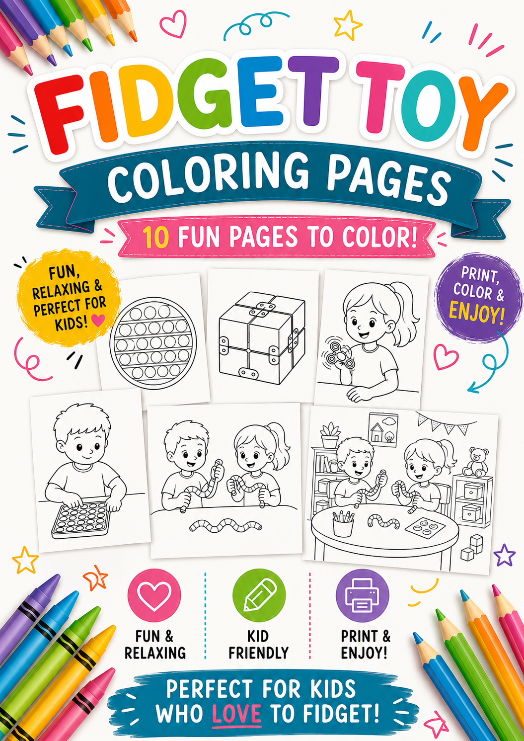 Fidget Toys Coloring Pages | Digital Download PDF