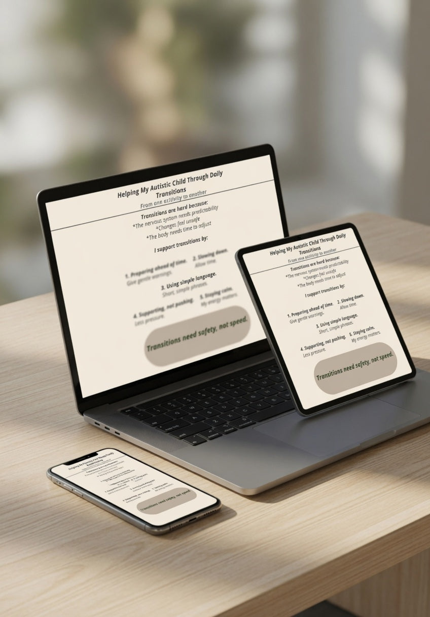 Helping My Autistic Child Through Daily Transitions Printable | Autism Parenting Support Tool | Calm Transition Guide for Neurodivergent Families