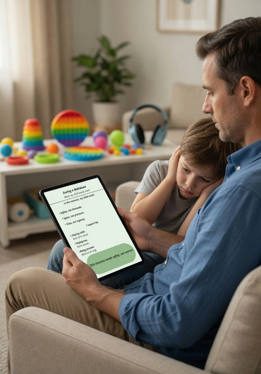 During a Meltdown Printable | Autism Meltdown Support Guide | Calm Parenting & Co-Regulation PDF | Neurodivergent Emotional Support Tool