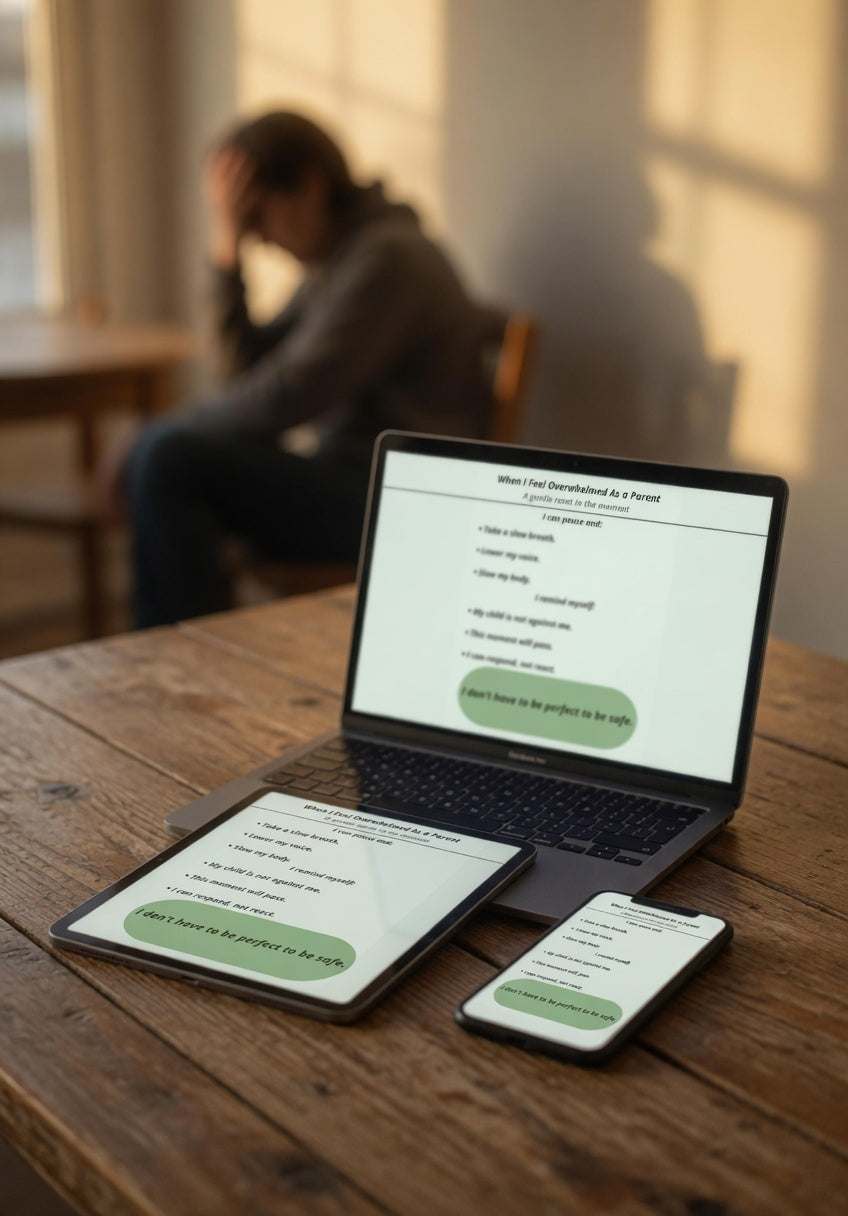 When I Feel Overwhelmed as a Parent Printable | Calm Parenting Reset Guide | Emotional Regulation & Co-Regulation PDF | Gentle Support for Autism Parents