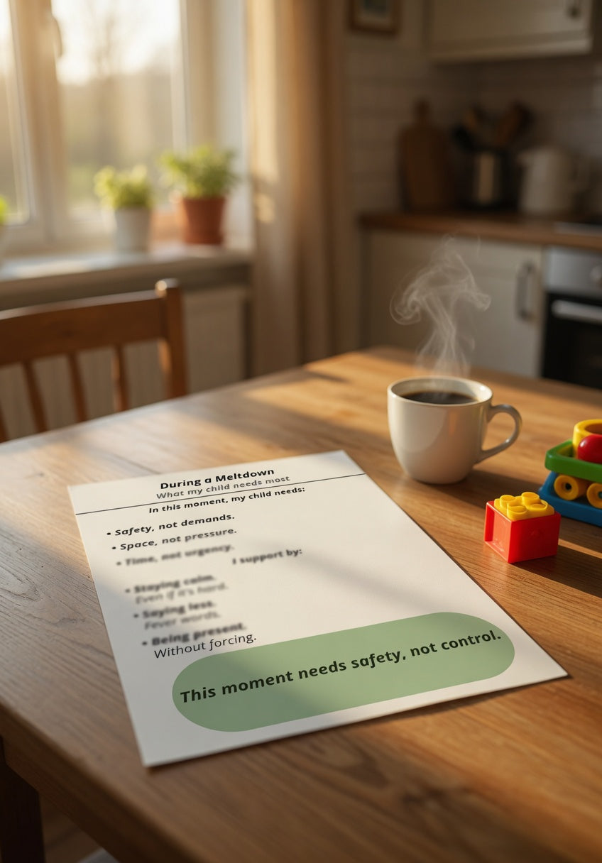 During a Meltdown Printable | Autism Meltdown Support Guide | Calm Parenting & Co-Regulation PDF | Neurodivergent Emotional Support Tool