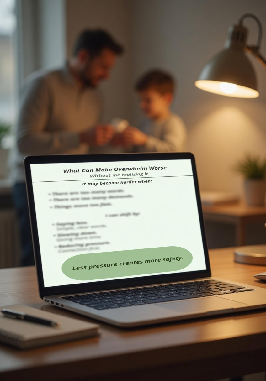 What Can Make Overwhelm Worse Printable | Autism Sensory Support Guide | Calm Parenting & Co-Regulation PDF | Neurodivergent Parenting Tool