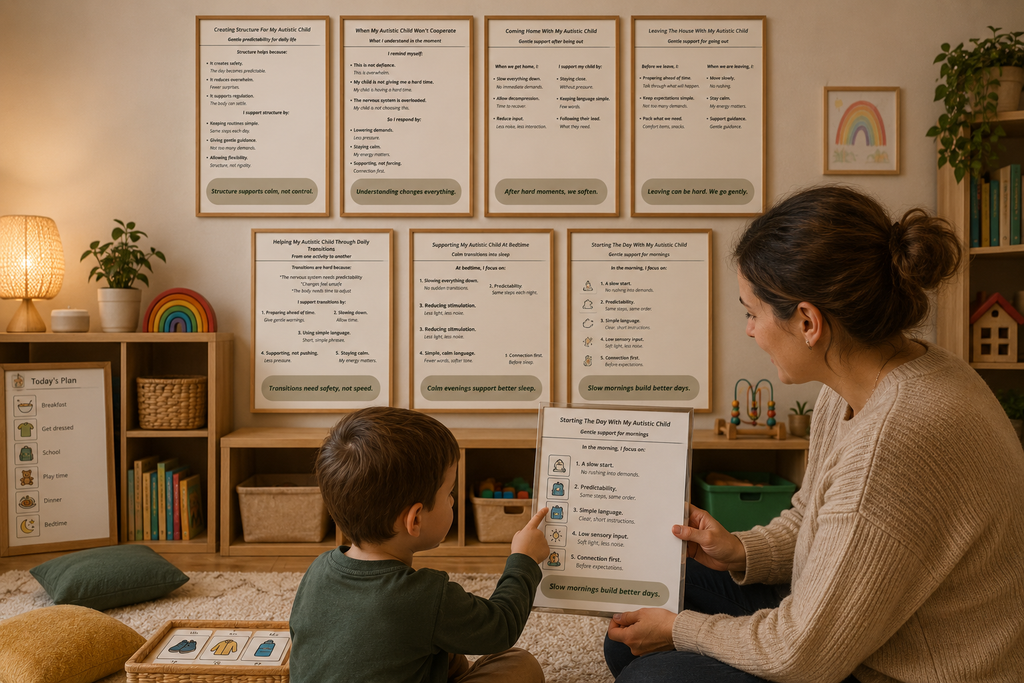 Calm Daily Life Toolkit for Parents of Autistic Children | 7 Printable Support Guides | Autism Parenting Printable Bundle