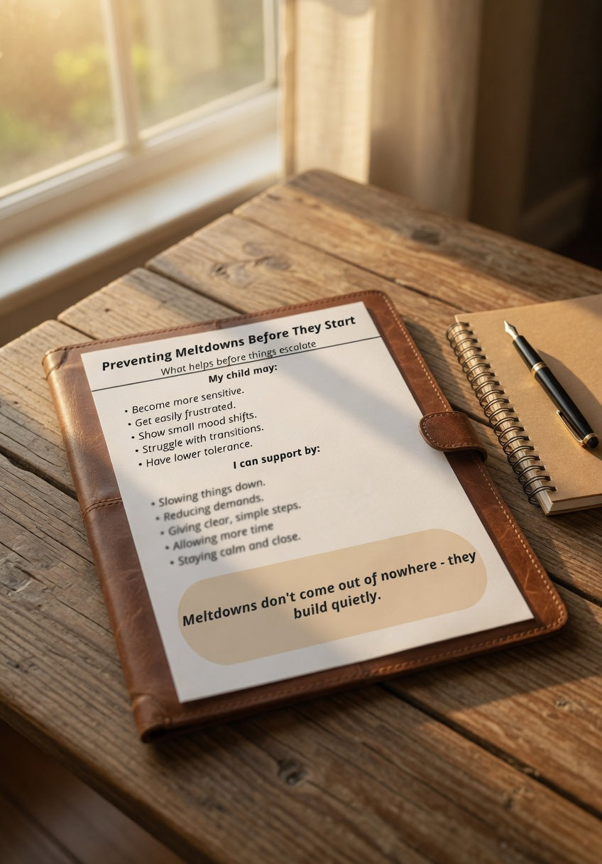 Preventing Meltdowns Before They Start | Autism Parenting Printable | Early Signs & Co-Regulation Support Sheet