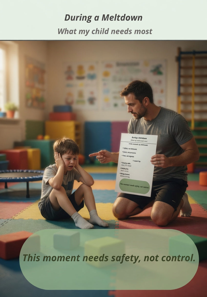 During a Meltdown Printable | Autism Meltdown Support Guide | Calm Parenting & Co-Regulation PDF | Neurodivergent Emotional Support Tool