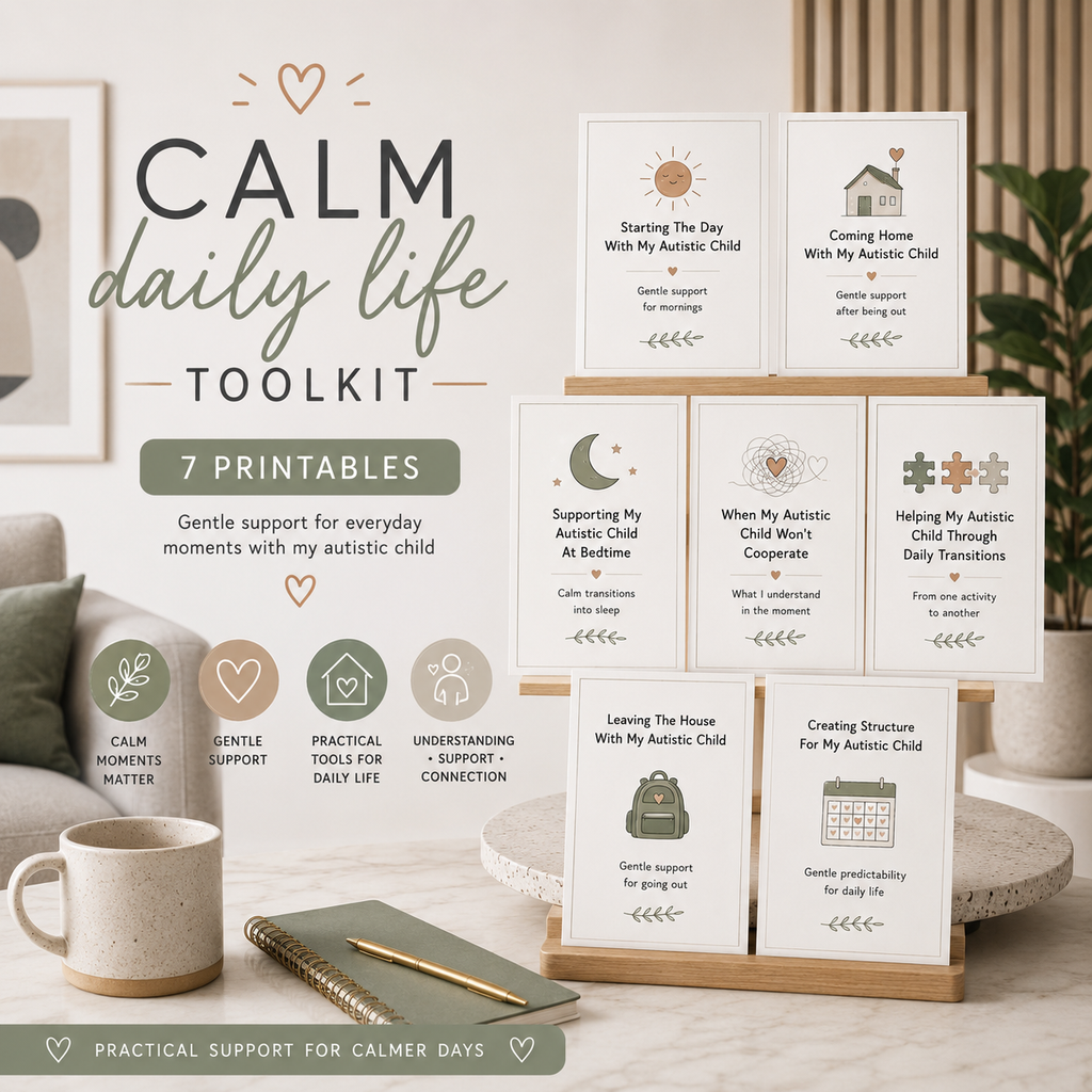 Calm Daily Life Toolkit for Parents of Autistic Children | 7 Printable Support Guides | Autism Parenting Printable Bundle