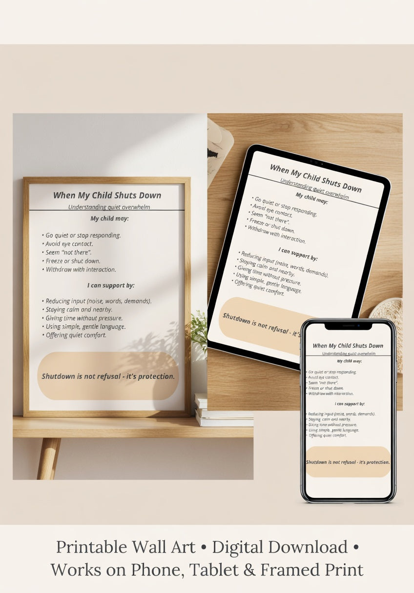 When My Child Shuts Down | Autism Shutdown Support Printable | Understanding Quiet Overwhelm