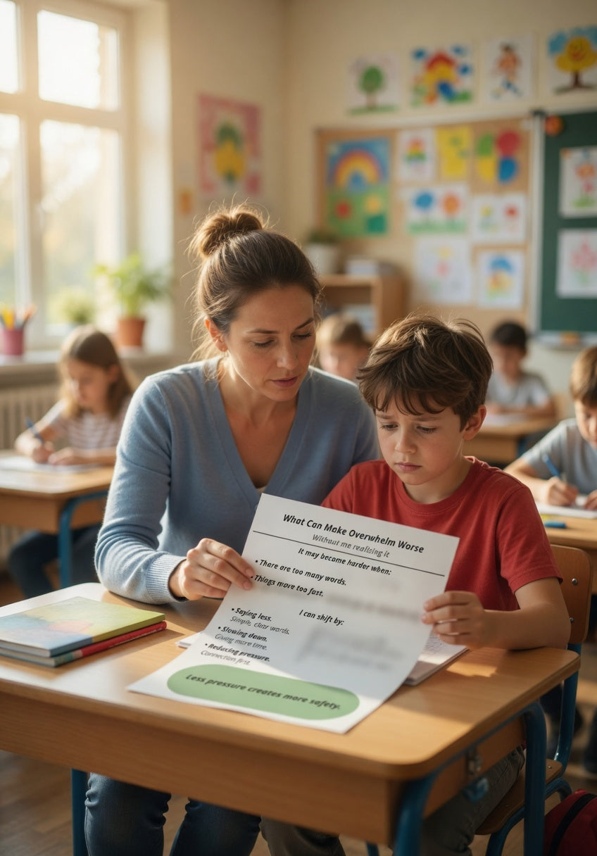 What Can Make Overwhelm Worse Printable | Autism Sensory Support Guide | Calm Parenting & Co-Regulation PDF | Neurodivergent Parenting Tool