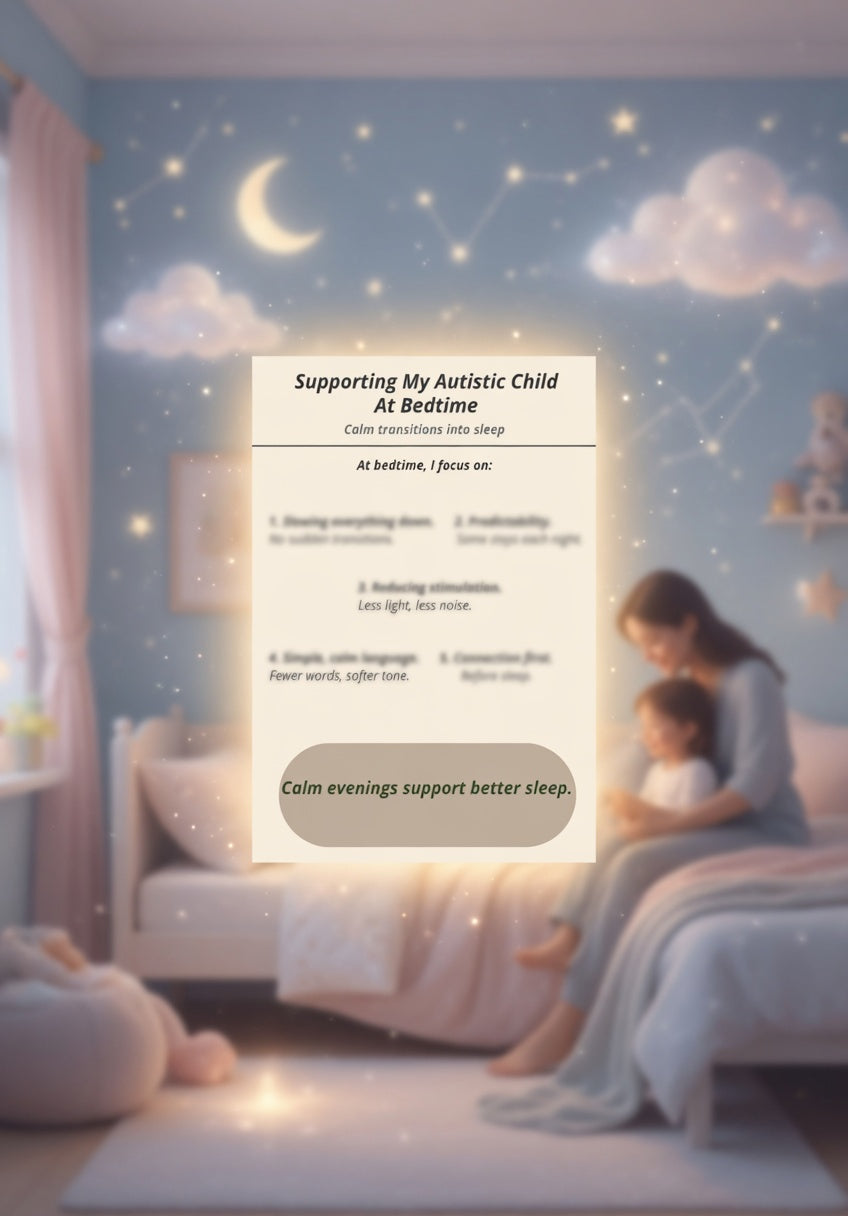 Supporting My Autistic Child At Bedtime Printable | Calm Bedtime Routine Guide | Autism Sleep Support Tool | Gentle Evening Transition PDF