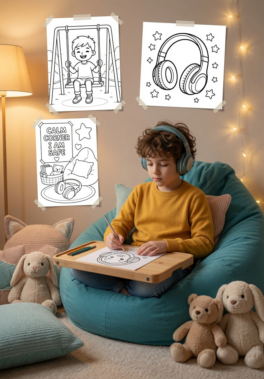 Noise-Cancelling Headphones Coloring Book | Sensory-Friendly Coloring Pages for Kids Ages 3–6 | Autism & Calm Corner Printable | 10 Page Digital Download