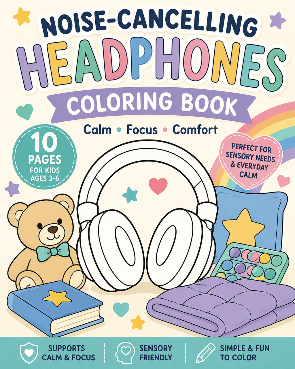 Noise-Cancelling Headphones Coloring Book | Sensory-Friendly Coloring Pages for Kids Ages 3–6 | Autism & Calm Corner Printable | 10 Page Digital Download