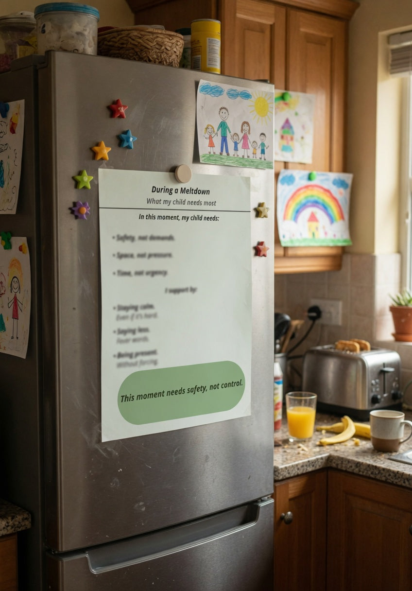 During a Meltdown Printable | Autism Meltdown Support Guide | Calm Parenting & Co-Regulation PDF | Neurodivergent Emotional Support Tool