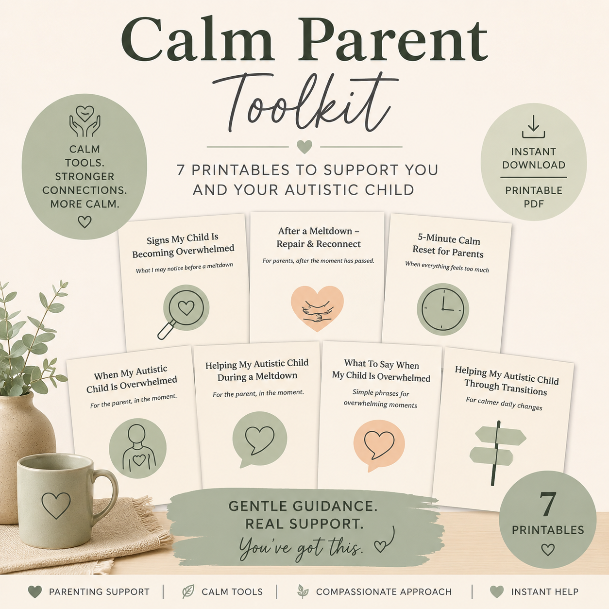 Calm Parent Toolkit – 7 Printable Autism Support Guides for Parents