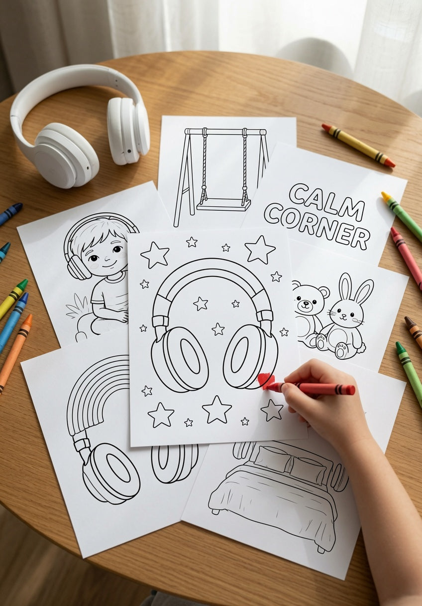 Noise-Cancelling Headphones Coloring Book | Sensory-Friendly Coloring Pages for Kids Ages 3–6 | Autism & Calm Corner Printable | 10 Page Digital Download