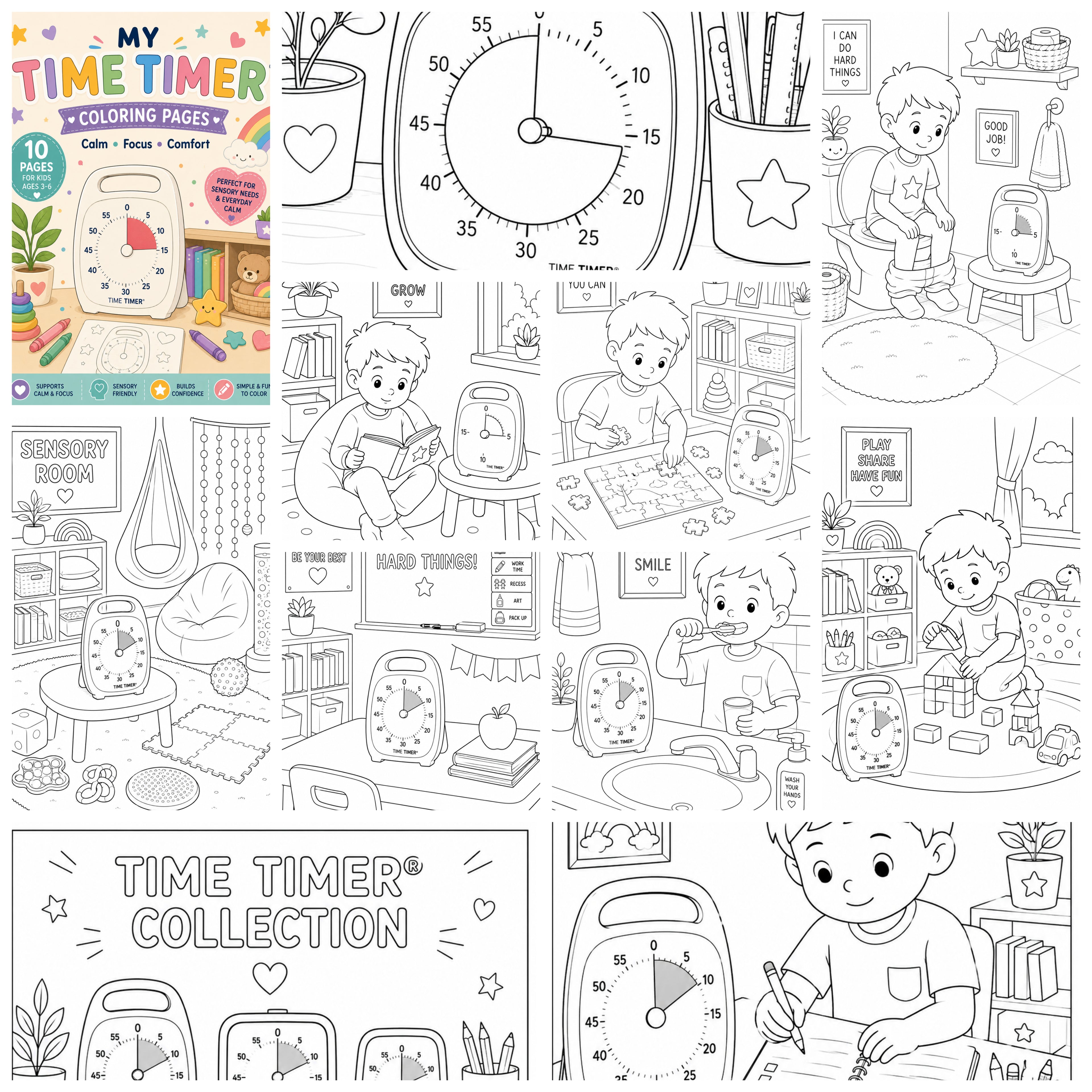 My Time Timer Coloring Pages | 10 Printable Sensory Coloring Sheets for Kids