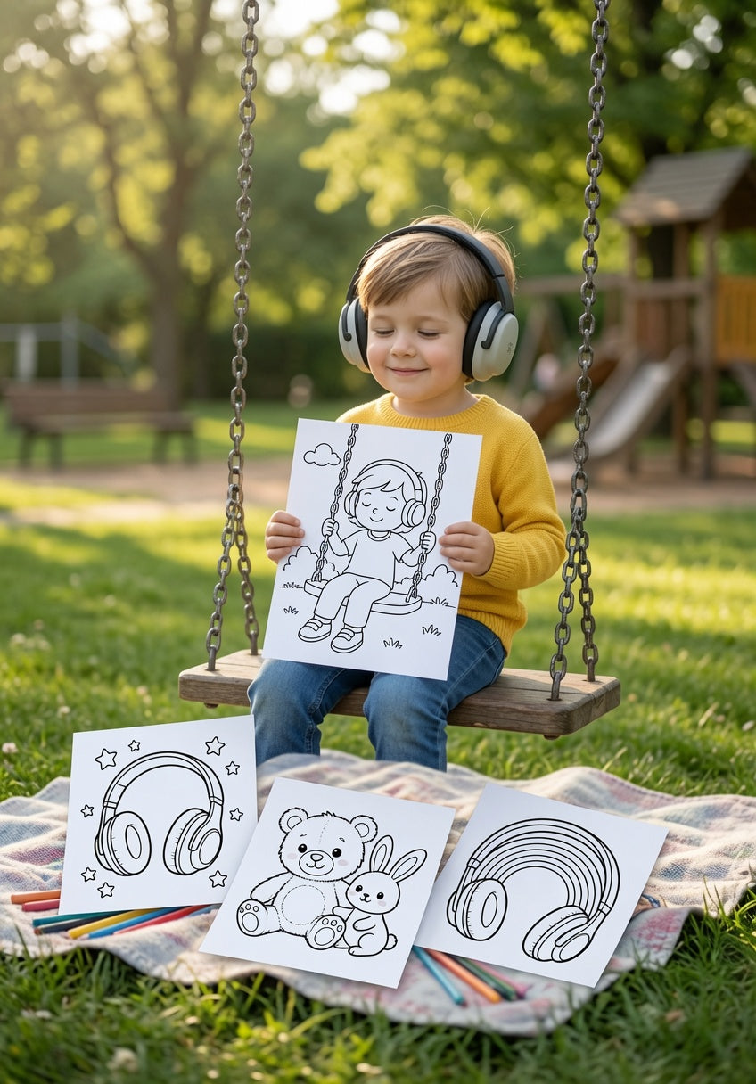 Noise-Cancelling Headphones Coloring Book | Sensory-Friendly Coloring Pages for Kids Ages 3–6 | Autism & Calm Corner Printable | 10 Page Digital Download