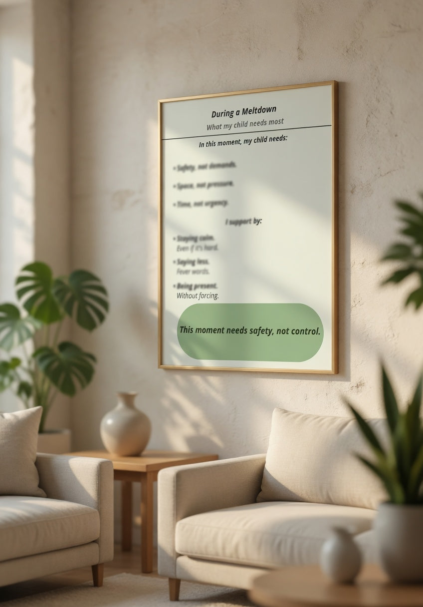 During a Meltdown Printable | Autism Meltdown Support Guide | Calm Parenting & Co-Regulation PDF | Neurodivergent Emotional Support Tool
