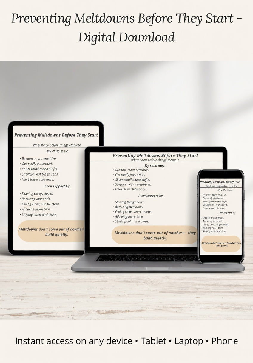 Preventing Meltdowns Before They Start | Autism Parenting Printable | Early Signs & Co-Regulation Support Sheet