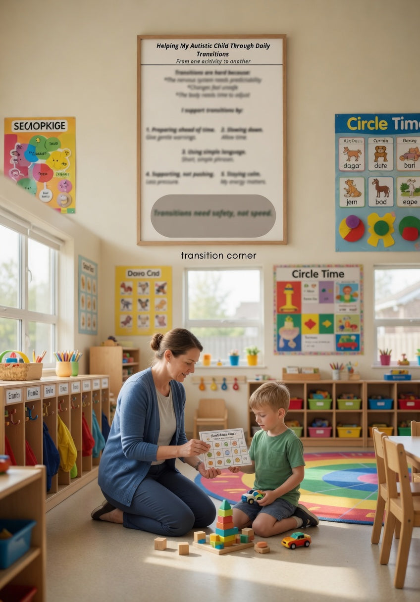 Helping My Autistic Child Through Daily Transitions Printable | Autism Parenting Support Tool | Calm Transition Guide for Neurodivergent Families