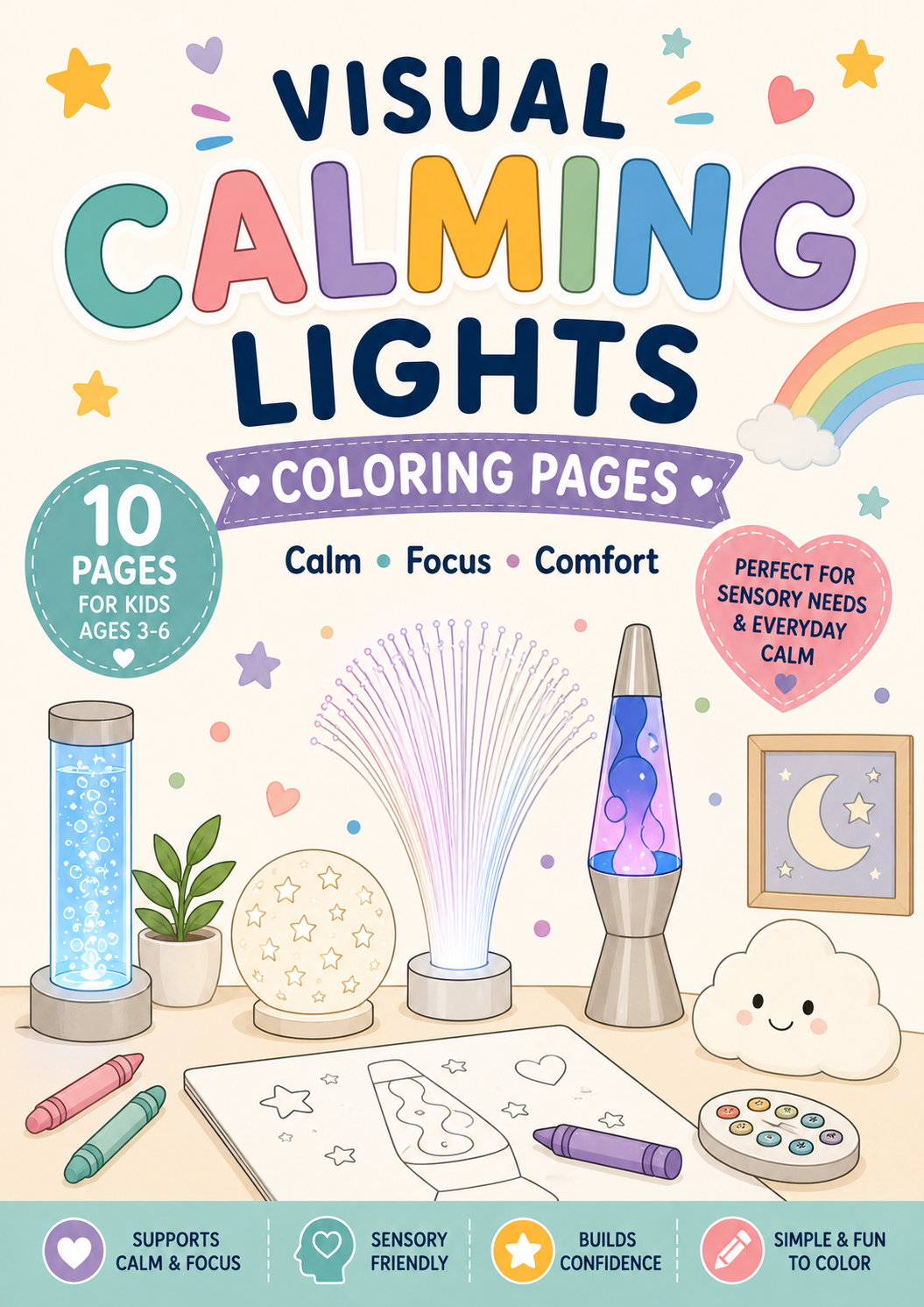 Visual Calming Lights Coloring Pages | 10 Printable Sensory Coloring Sheets for Kids | Autism Calm Corner Activity PDF