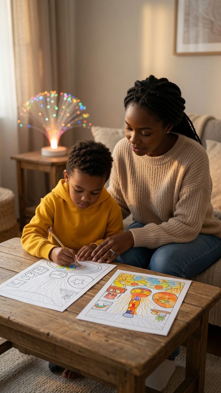 Visual Calming Lights Coloring Pages | 10 Printable Sensory Coloring Sheets for Kids | Autism Calm Corner Activity PDF