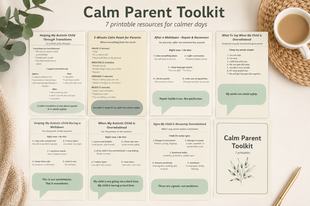 Calm Parent Toolkit – 7 Printable Autism Support Guides for Parents