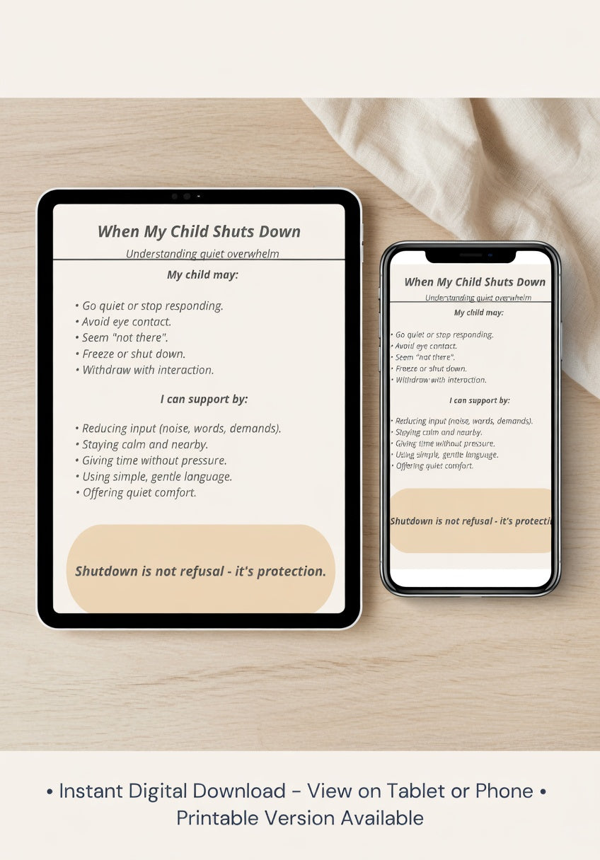 When My Child Shuts Down | Autism Shutdown Support Printable | Understanding Quiet Overwhelm