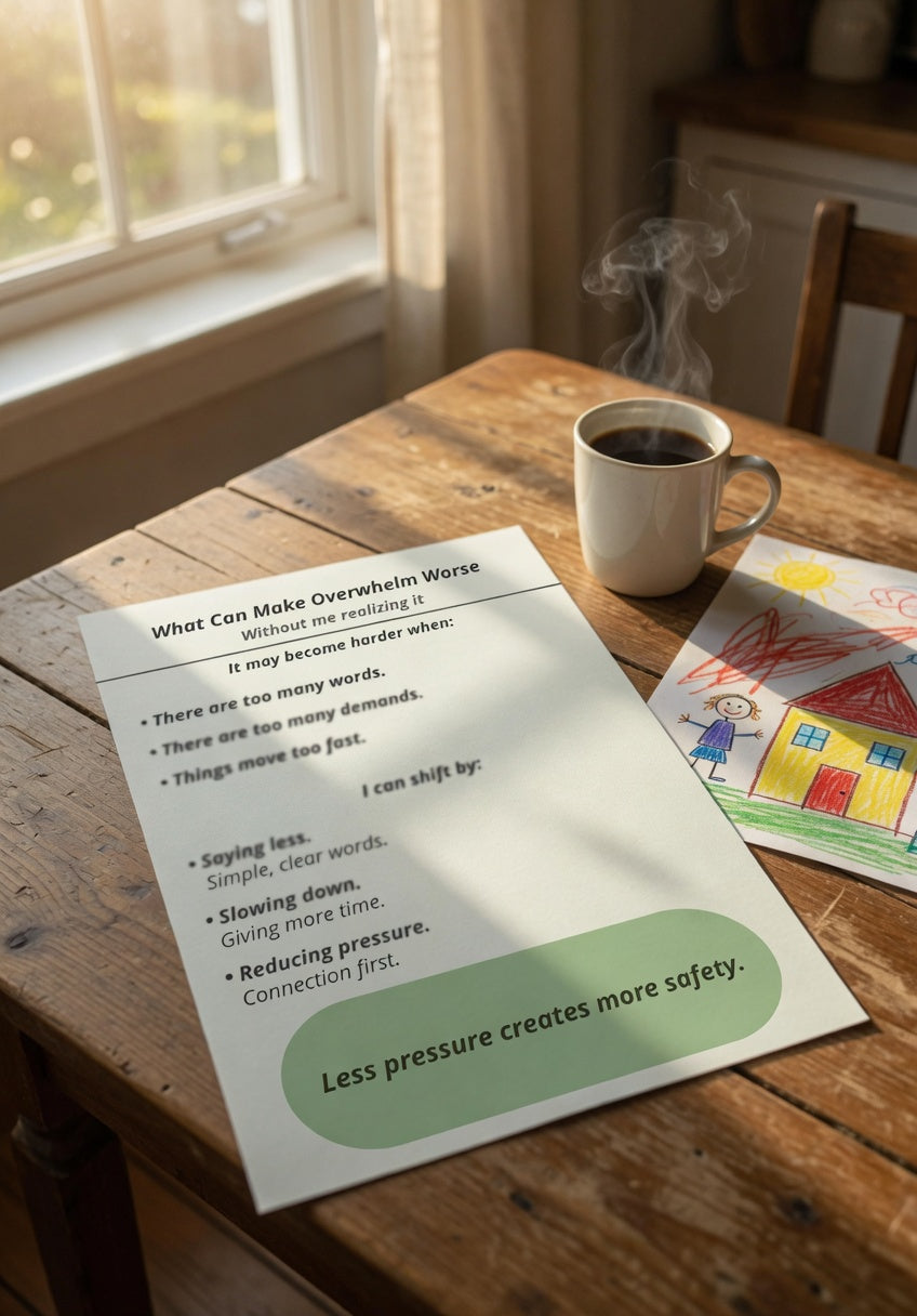 What Can Make Overwhelm Worse Printable | Autism Sensory Support Guide | Calm Parenting & Co-Regulation PDF | Neurodivergent Parenting Tool