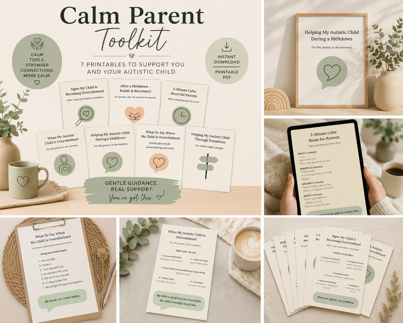 Calm Parent Toolkit – 7 Printable Autism Support Guides for Parents