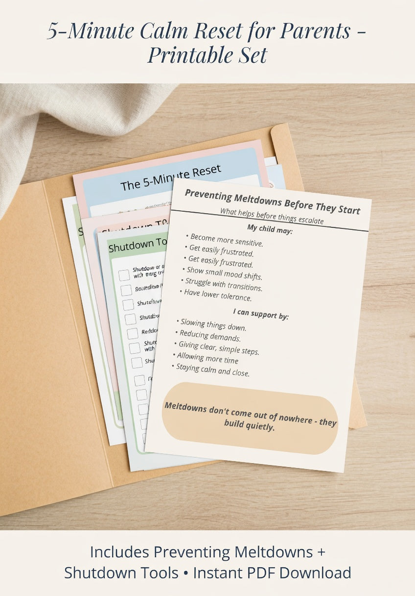 Preventing Meltdowns Before They Start | Autism Parenting Printable | Early Signs & Co-Regulation Support Sheet