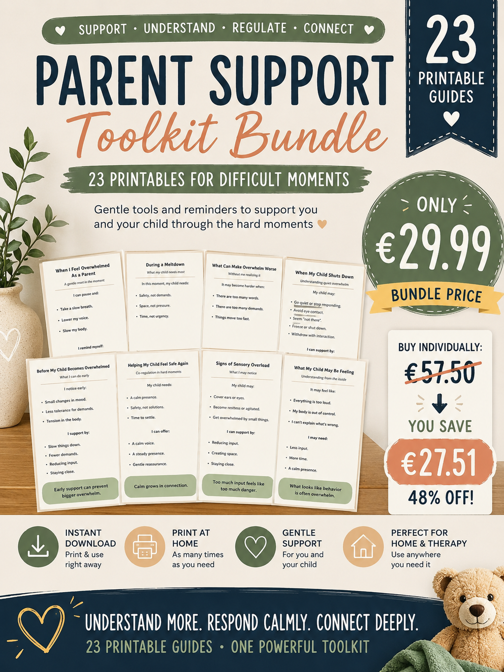 Parent Support Toolkit Bundle | 23 Autism & Gentle Parenting Printables