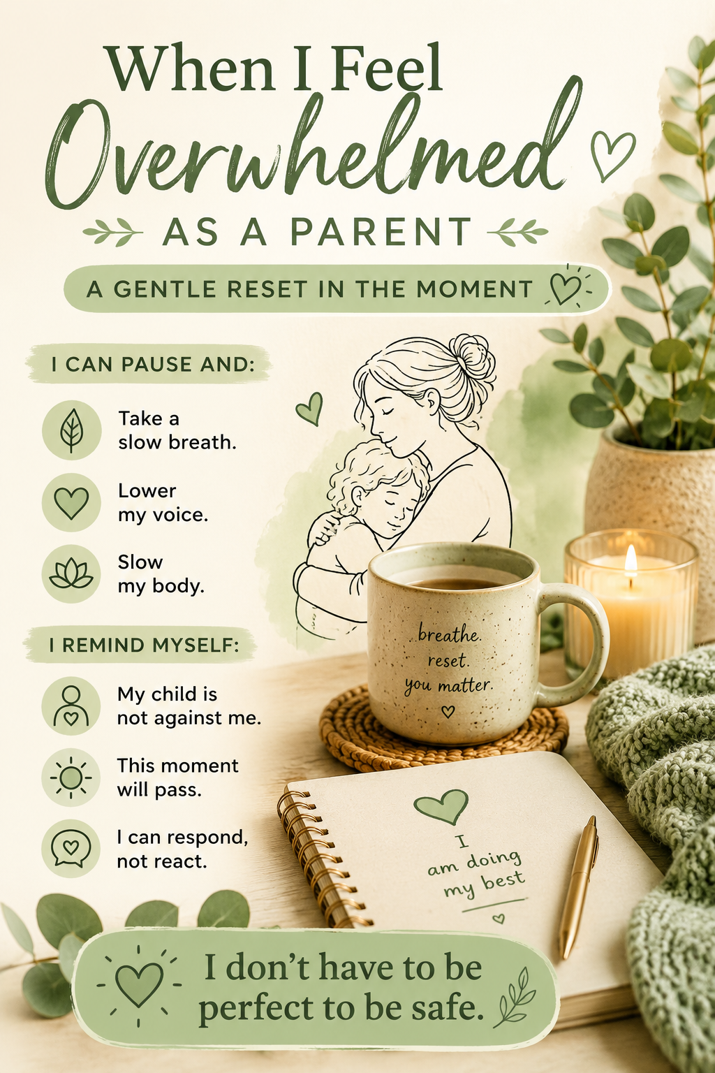 When I Feel Overwhelmed as a Parent Printable | Calm Parenting Reset Guide | Emotional Regulation & Co-Regulation PDF | Gentle Support for Autism Parents