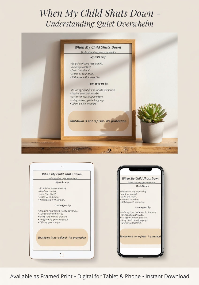 When My Child Shuts Down | Autism Shutdown Support Printable | Understanding Quiet Overwhelm
