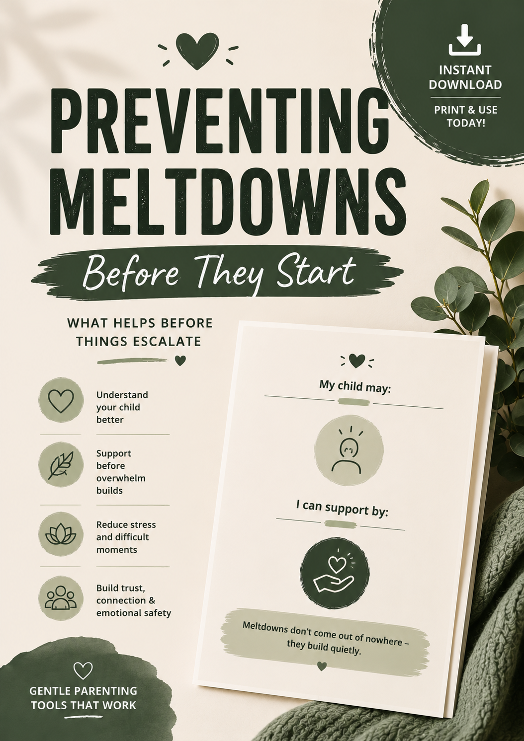 Preventing Meltdowns Before They Start | Autism Parenting Printable | Early Signs & Co-Regulation Support Sheet