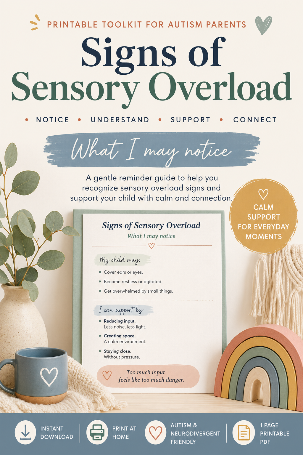 Signs of Sensory Overload Printable Guide for Autism Parents | Calm Support Cheat Sheet | Neurodivergent Child Support PDF | Instant Download