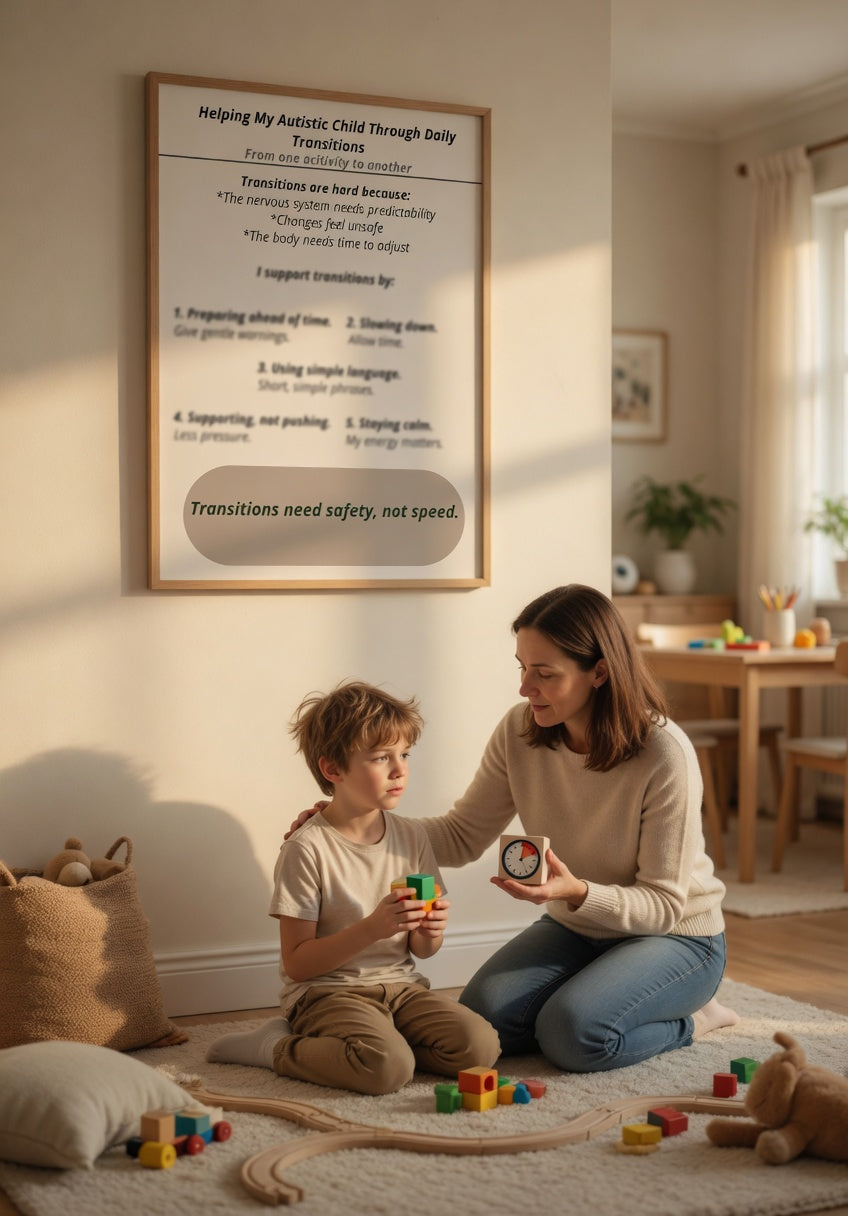 Helping My Autistic Child Through Daily Transitions Printable | Autism Parenting Support Tool | Calm Transition Guide for Neurodivergent Families
